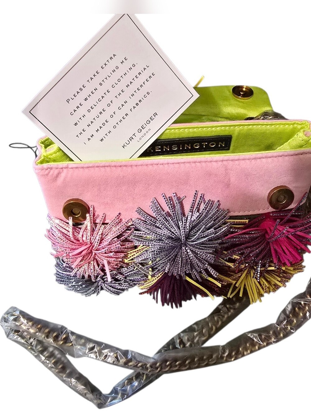 Kurt Geiger Mini Pom Pom Kensington Pink Crystal Crossbody NWT Rare - Picture 5 of 8